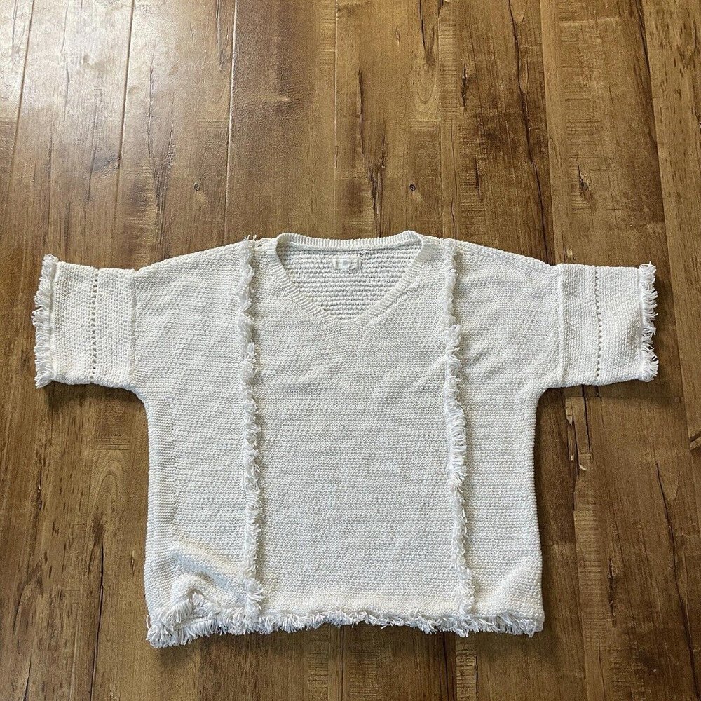 womens lou and grey knit top beige fringe size medium m beach vacation - Picture 1 of 7